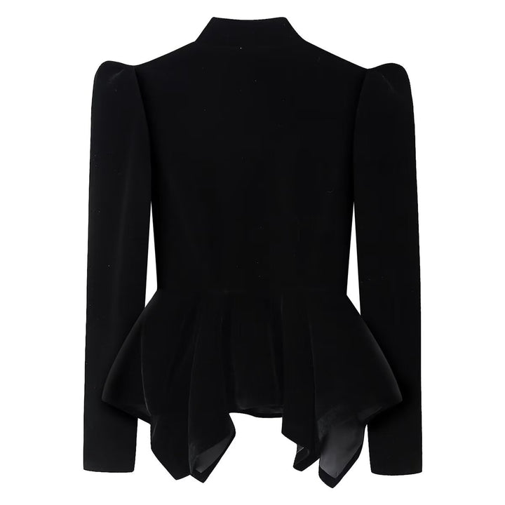 Damen nan taillierte Samtjacke mit Stehkragen Cut-Out und asymmetrischem Schößchen Drune
