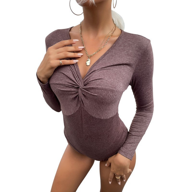 Damen figurbetontes Langarmbody mit elegantem Knotendetail Drune
