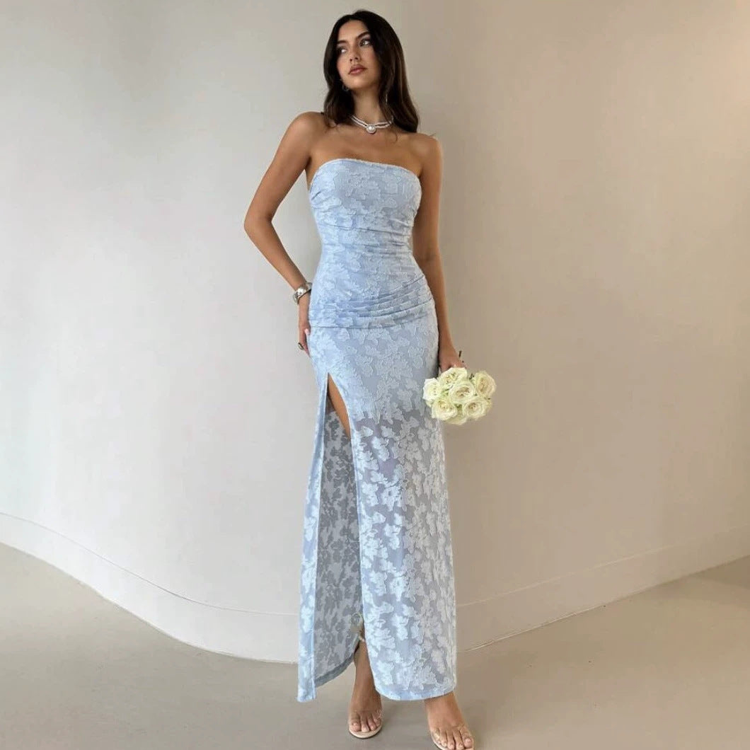 Damen Elegantes Maxikleid mit floralem Design und hoher Teilung Drune