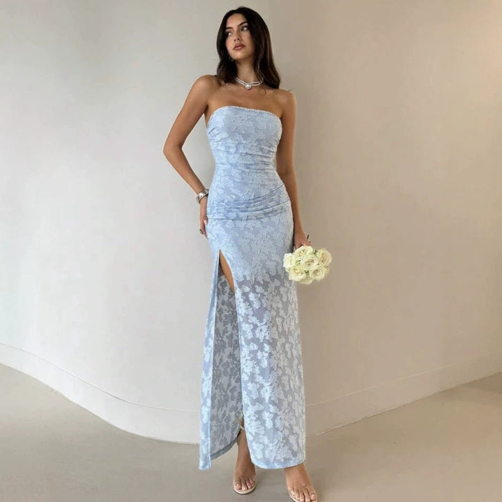 Damen Elegantes Maxikleid mit floralem Design und hoher Teilung Drune
