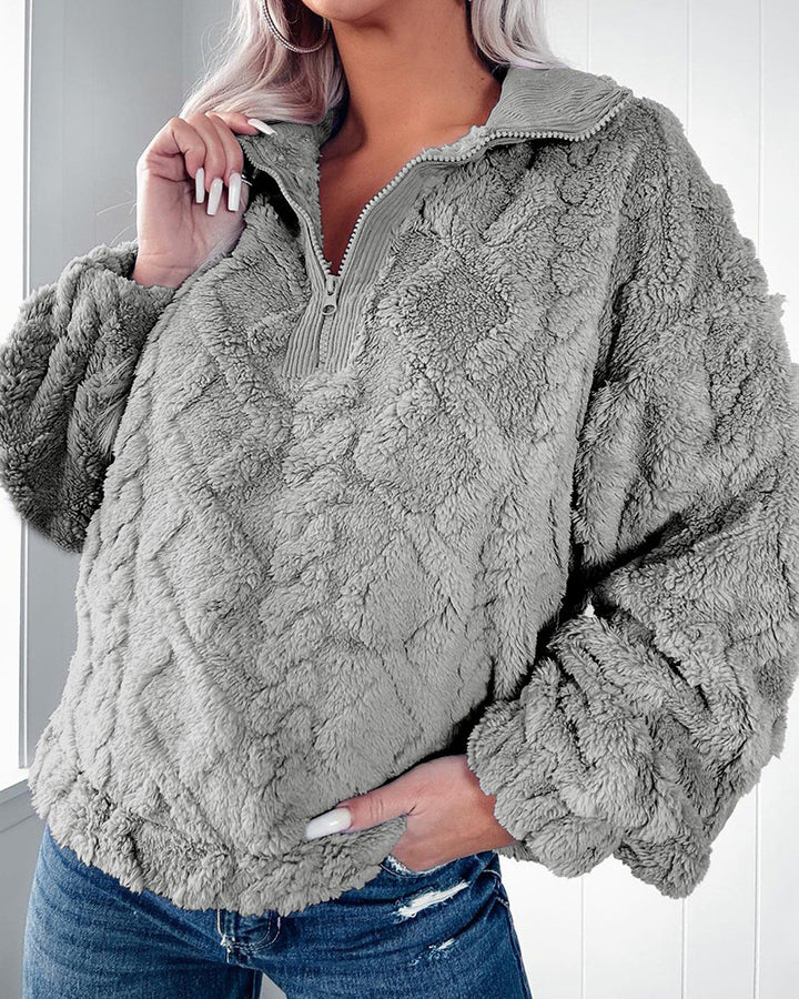 Damen Kuscheliger Fleece-Pullover mit Stehkragen und Reißverschluss Drune
