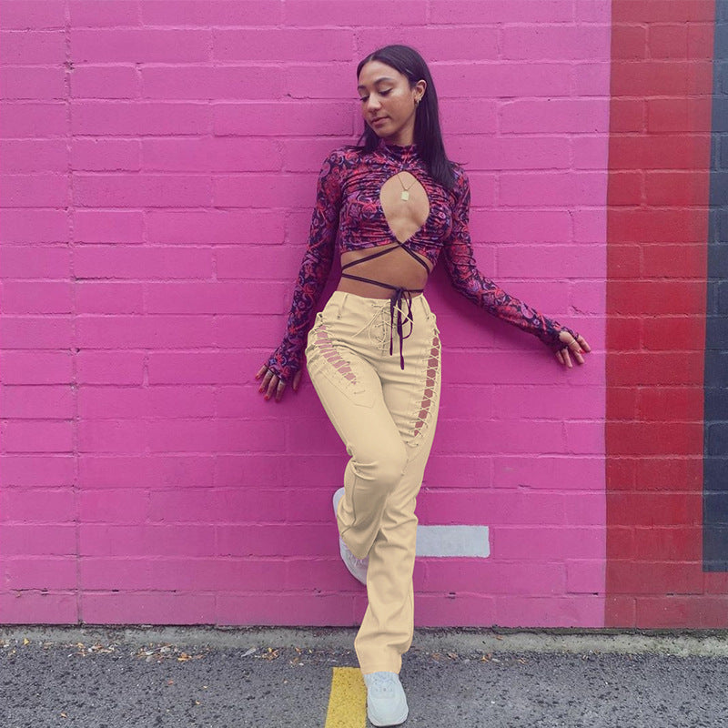 Damen Crop-Top mit innovativem Cut-Out-Design und langen Ärmeln Drune