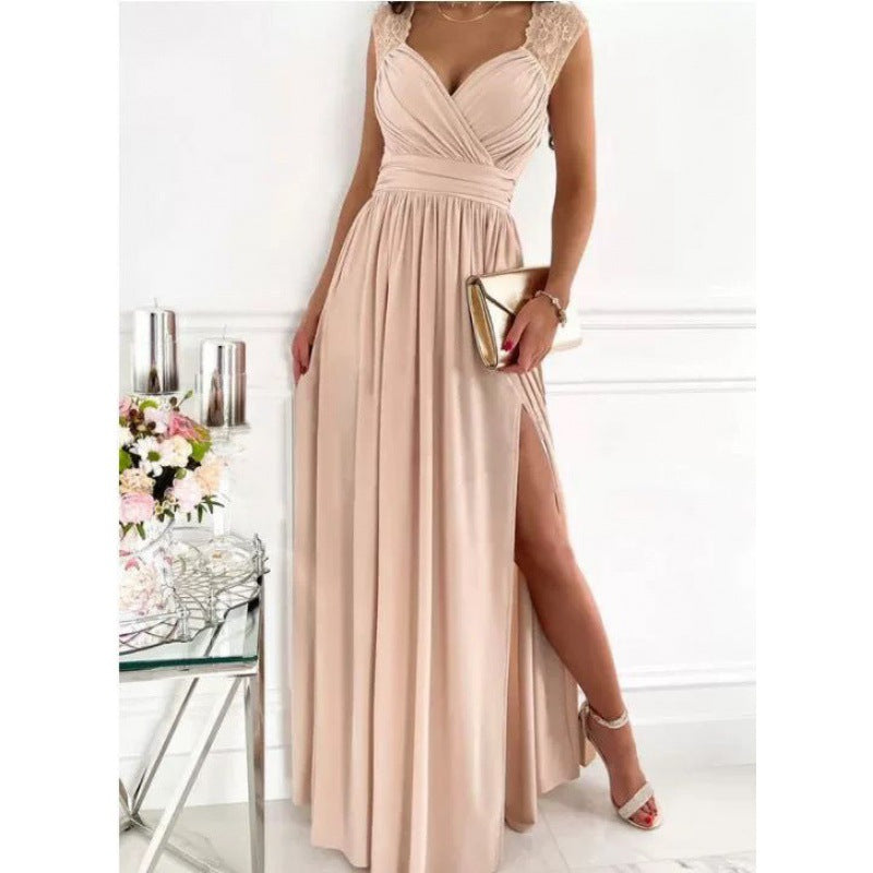 Damen Maxikleid mit raffiniertem V-Ausschnitt und hohem Schlitz Drune