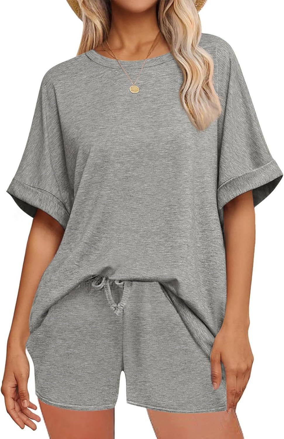 Damen lässiges Freizeit-Set mit oversize T-Shirt und Shorts Drune