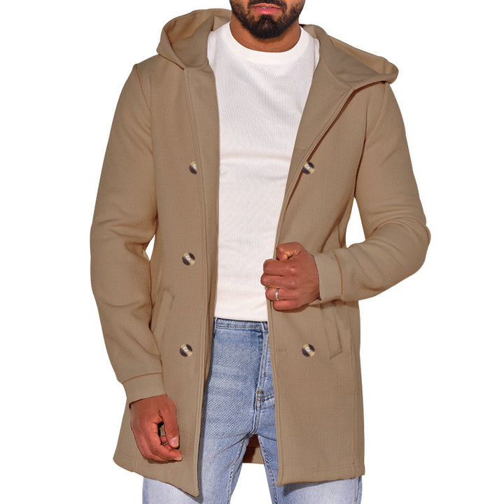 Herren modische Jacke mit Kapuze und doppelter Knopfleiste Drune