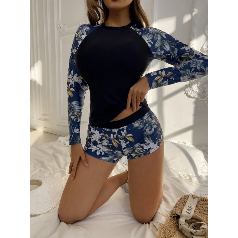 Damen Surfanzug-Set mit langärmeliger Oberteil und floralem Design Drune