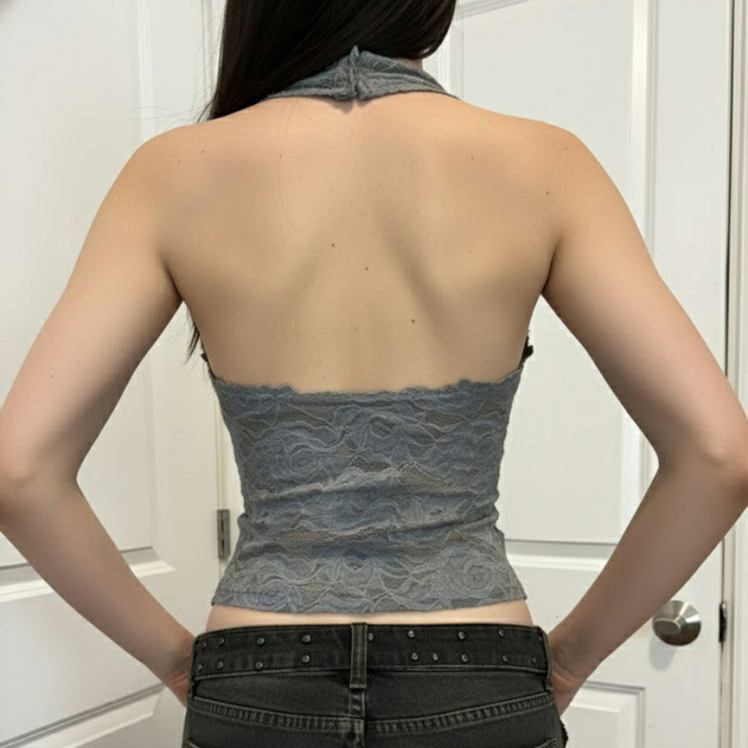 Damen Elegantes Spitzen-Haltertop mit tiefem V-Ausschnitt Drune