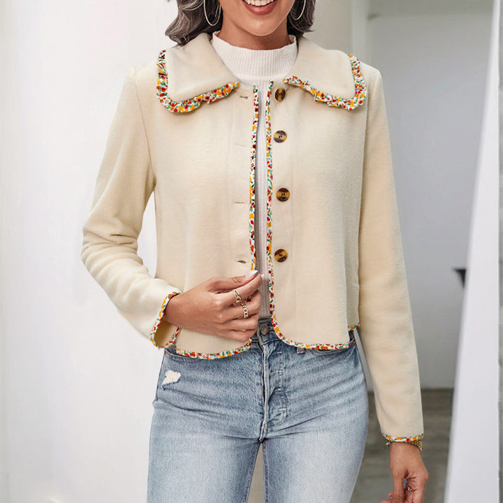 Damen lässige Jacke mit buntem Kragen und Knopfdetails Drune