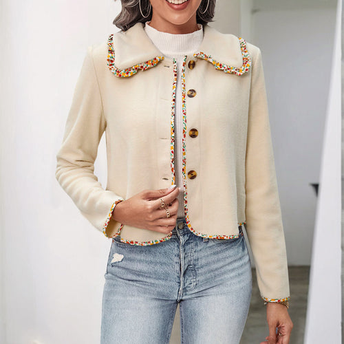 Damen lässige Jacke mit buntem Kragen und Knopfdetails Drune