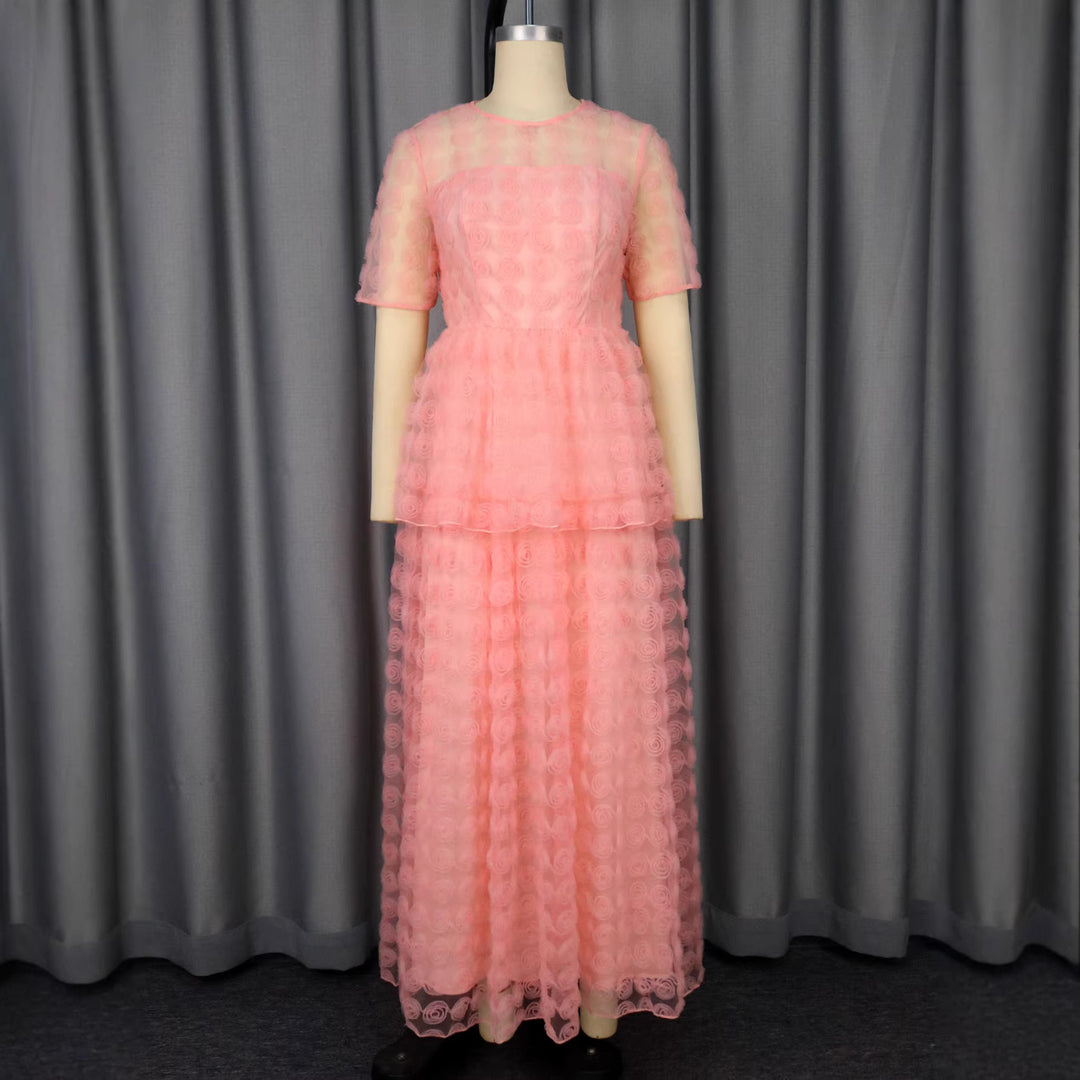 Damen Elegantes Maxi-Kleid mit floralem Volant-Design Drune