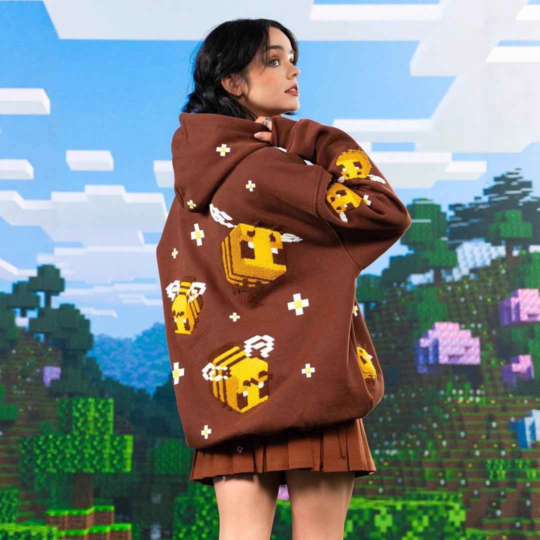 Unisex nan Kapuzenpullover mit eingestricktem Pixel-Bienenmotiv und aufgesetzter Kängurutasche Drune
