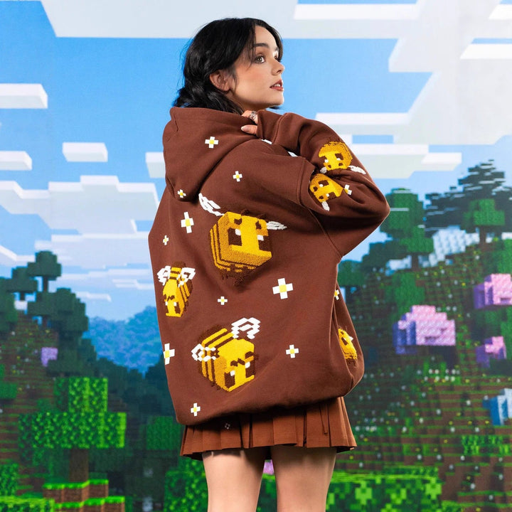Unisex nan Kapuzenpullover mit eingestricktem Pixel-Bienenmotiv und aufgesetzter Kängurutasche Drune