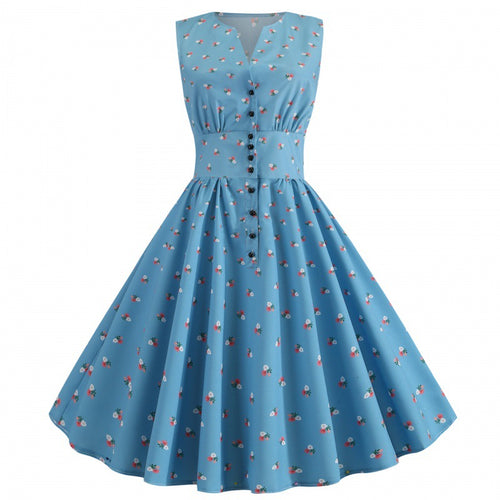 Damen A-Linien Kleid mit floralen Mustern und Knopfdetails Drune
