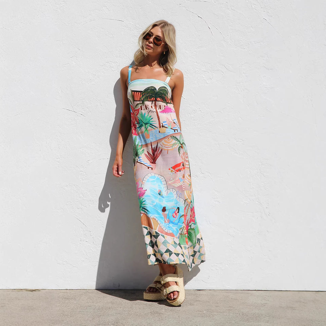 Damen Sommerliches Maxikleid mit buntem Print und luftiger Passform Drune