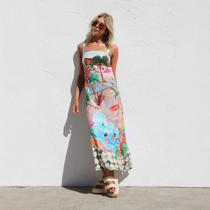 Damen Sommerliches Maxikleid mit buntem Print und luftiger Passform Drune