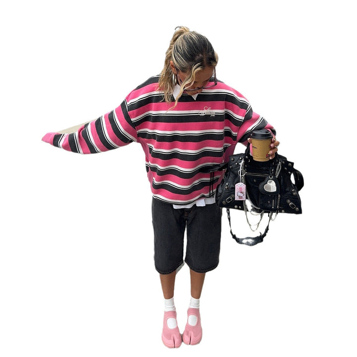 Damen lässiger gestreifter Pullover mit modernem Schnitt Drune