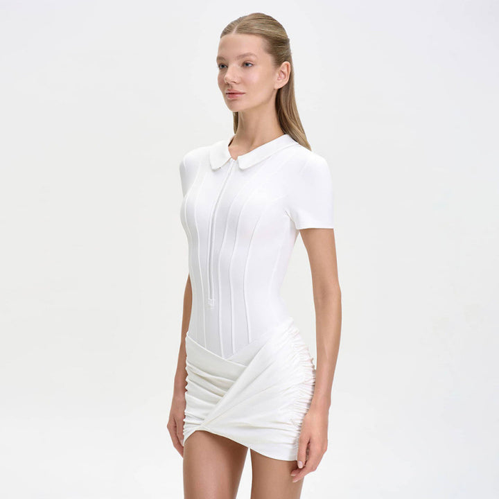 Damen Figurbetontes Minikleid mit Kragen und Reißverschluss Drune