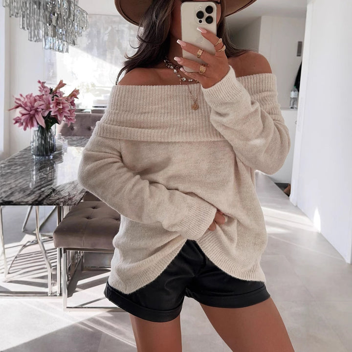 Damen lässiger Off-Shoulder Pullover mit Rippenstruktur Drune