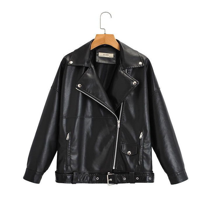 Damen Oversized Kunstlederjacke mit asymmetrischem Reißverschluss und praktischen Taschen Drune