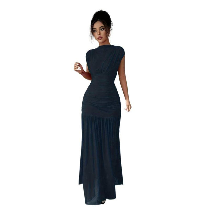 Damen Elegantes Maxikleid mit raffiniertem Drapée und transparentem Rock Drune