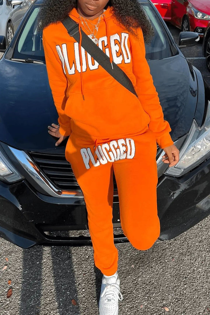 Damen kuscheliges Hoodie- und Jogginghose-Set mit auffälligem Schriftzug Drune