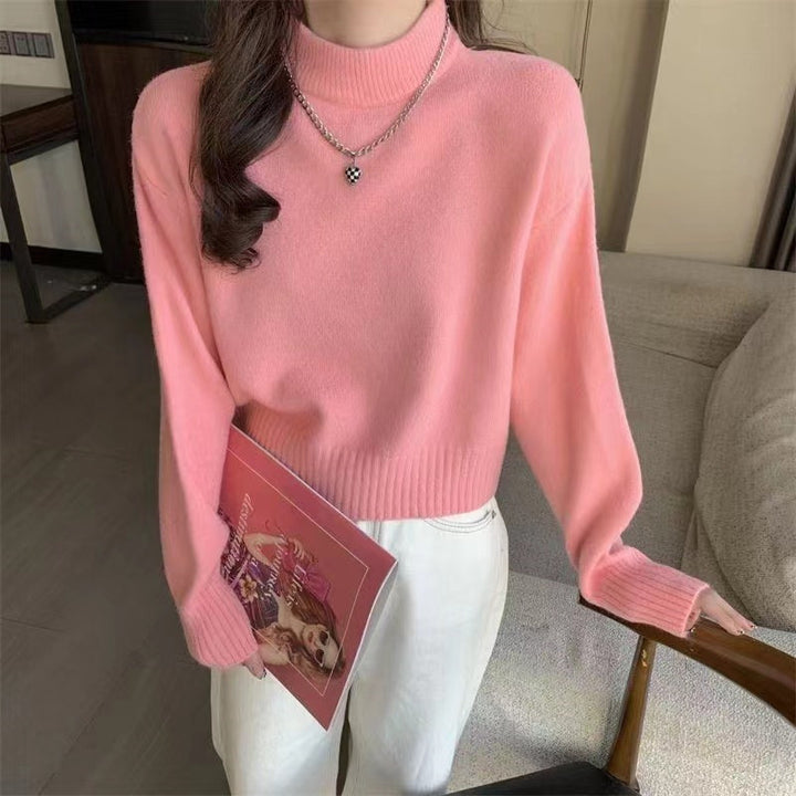Damen Grober Strickpullover mit hohem Kragen und Rippmuster Drune