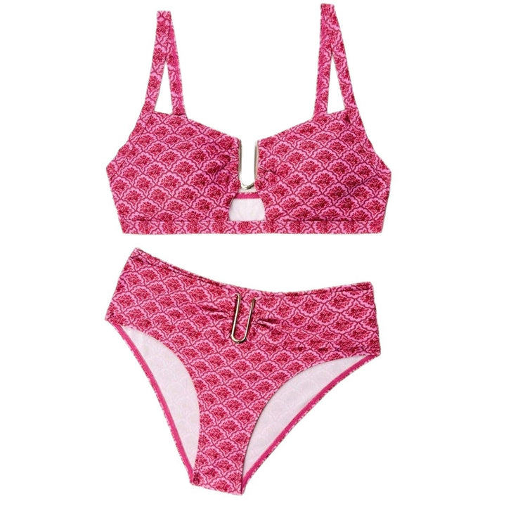 Damen Sportlicher Bikini mit floralen Mustern und Metallakzenten Drune