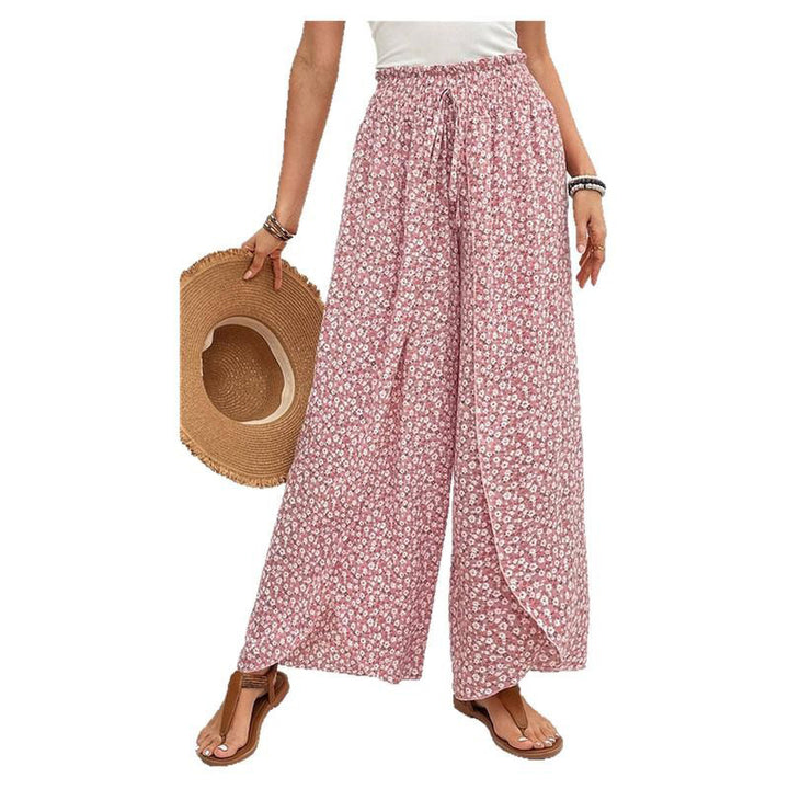 Damen weite Sommerhose mit floralem Muster und elastischem Bund Drune