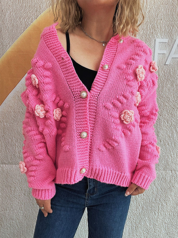 Damen Strickjacke mit floralen Applikationen und komfortablem Schnitt Drune