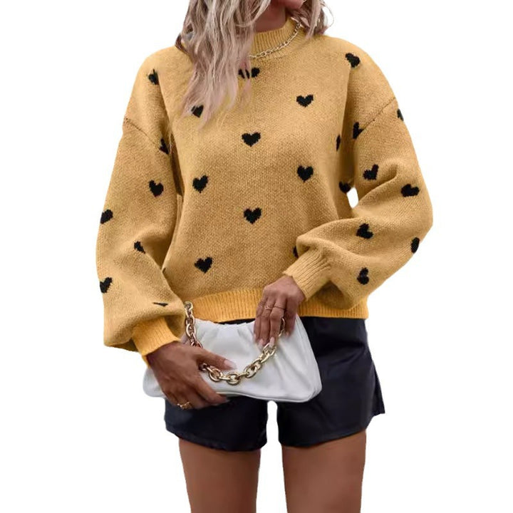Damen Strickpullover mit herzförmigem Muster und balloonärmel Drune