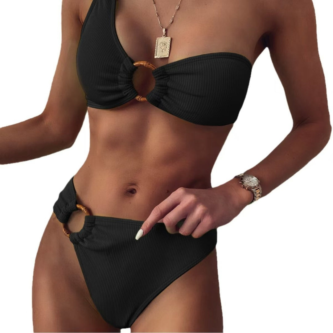 Damen Stilvoller Triangel-Bikini mit goldenen Details Drune
