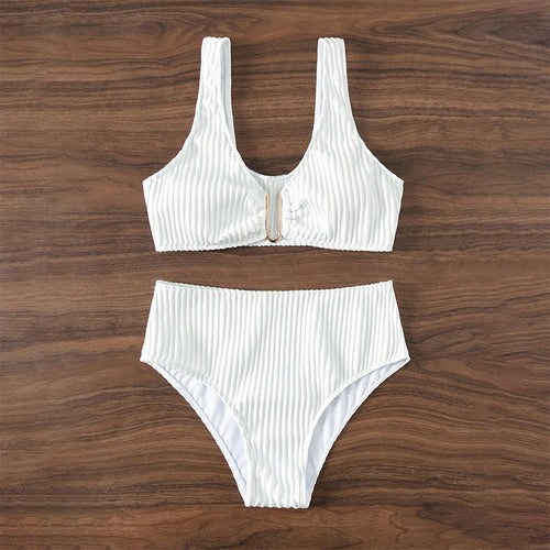 Damen Hochgeschnittener Bikini mit elegantem Rippendesign und moderner Schnalle Drune