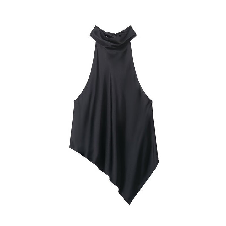 Damen asymmetrisches Halbtop mit elegantem Kragen und fließendem Material Drune