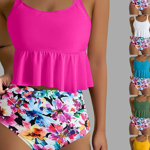 Damen Tankini-Set mit fließendem Oberteil und hoher Taille Drune