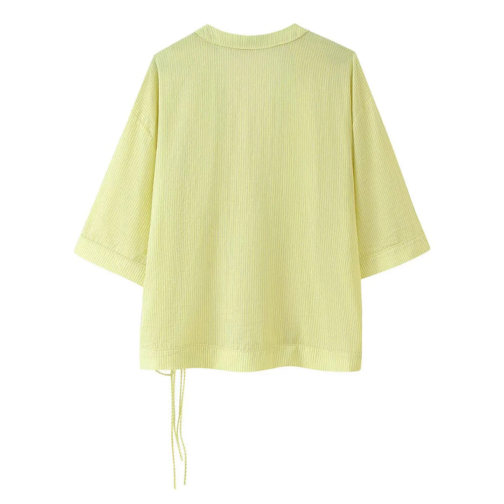 Damen lässige Wickelbluse mit dekorativem Bindeband Drune