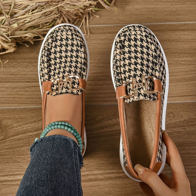 Damen Slip-On Clogs mit modischem Karomuster und elegantem Schnallen-Detail Drune