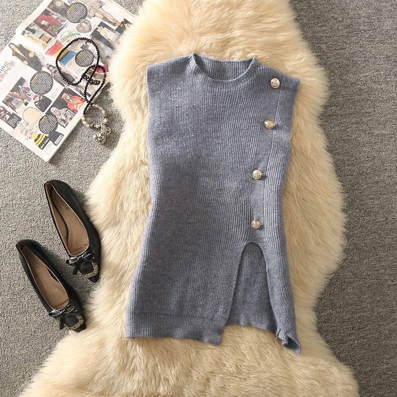 Damen Strickweste mit elegantem V-Ausschnitt und Knopfdetails Drune