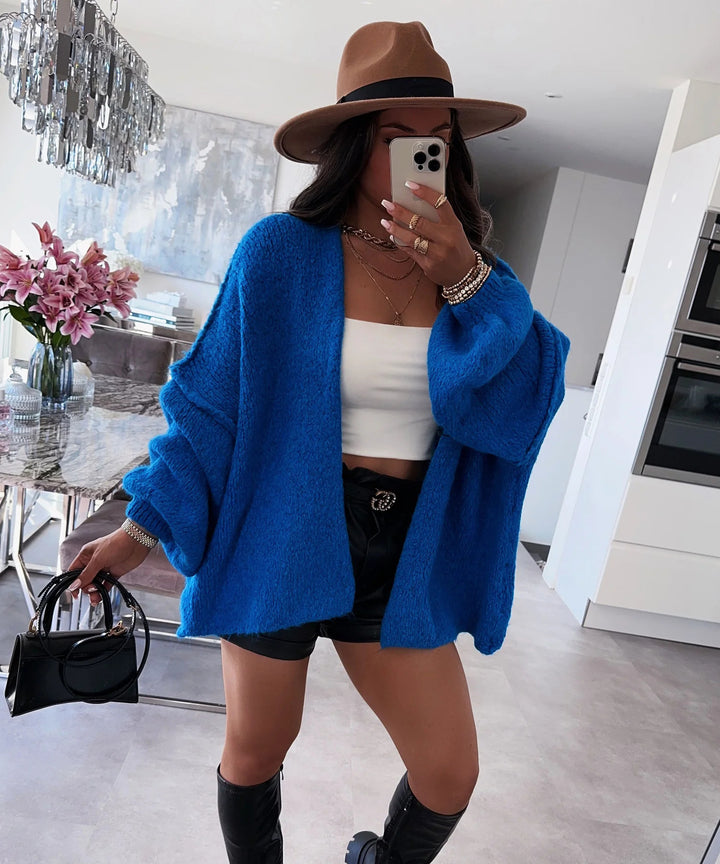 Damen oversized Strickjacke mit lässigen Ballonärmeln und strukturiertem Material Drune