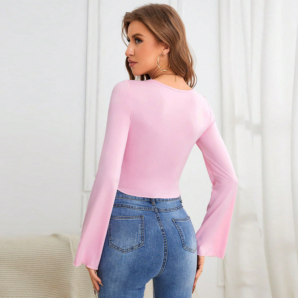 Damen Langarmbody mit geschmackvollem Quadrat-Ausschnitt und elegantem Rüschen-Design Drune