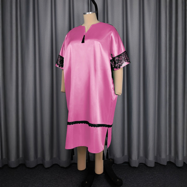 Damen elegantes Kaftankleid mit raffinierten Spitzenärmel und dekorativen Quasten Drune