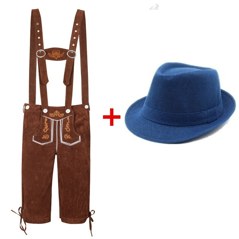 Herren nan traditionelle Trachtenlederhose mit verstellbaren Trägern und Trachtenhut Drune