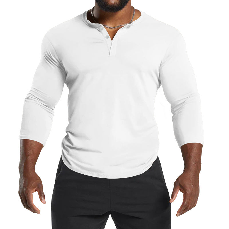 Herren Langarm-Henley-Shirt aus atmungsaktivem Baumwollmix mit Knopfdetails Drune