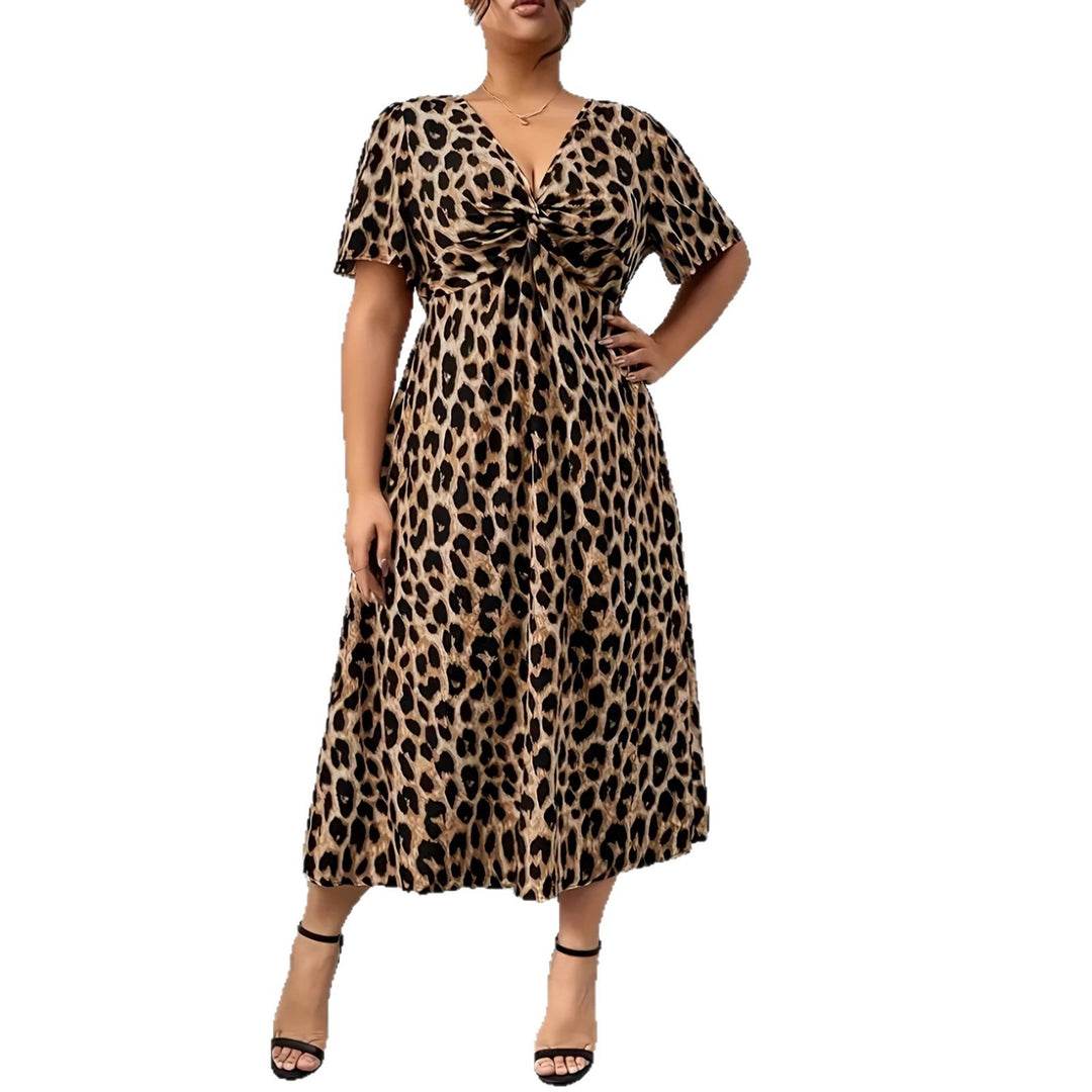 Damen Maxikleid mit raffiniertem Knotendesign und modernem Tiermuster Drune