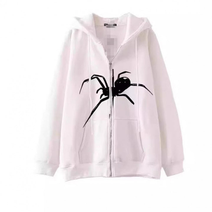 Damen Kapuzenjacke mit kreativem Spinnenmotiv und praktischem Reißverschluss Drune