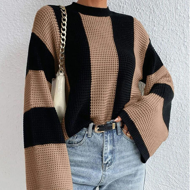 Damen Wabenstrick Pullover mit weiten Ärmeln Drune