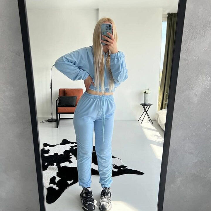 Damen Fleece-Pullover und Jogginghose-Set mit Kängurutasche und elastischem Bund Drune