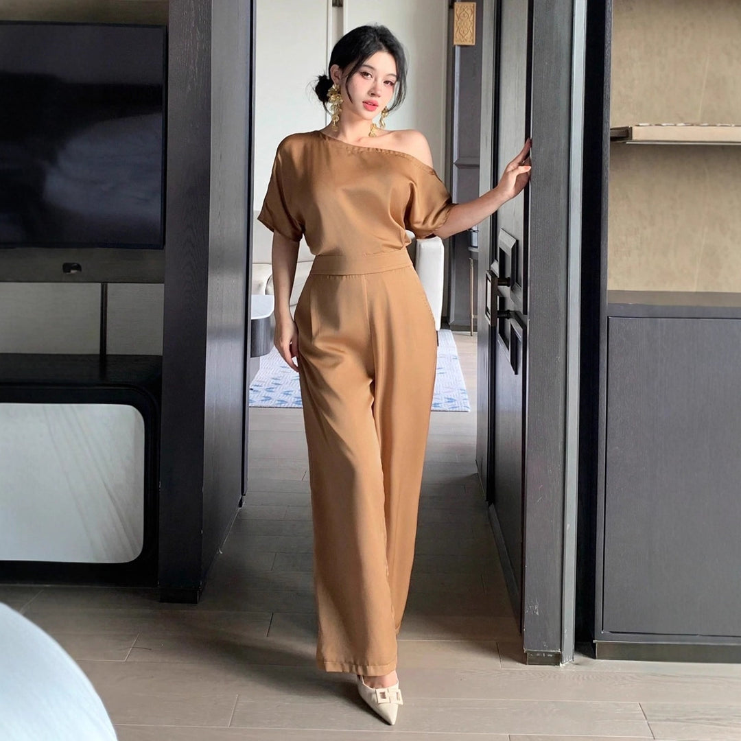 Damen Ein Schulter Jumpsuit mit weitem Bein und elegantem Schnitt Drune