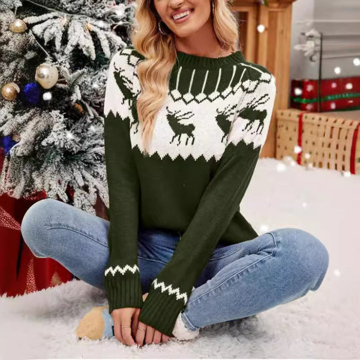 Damen festlicher Strickpullover mit einem klassischen Rentiermotiv Drune