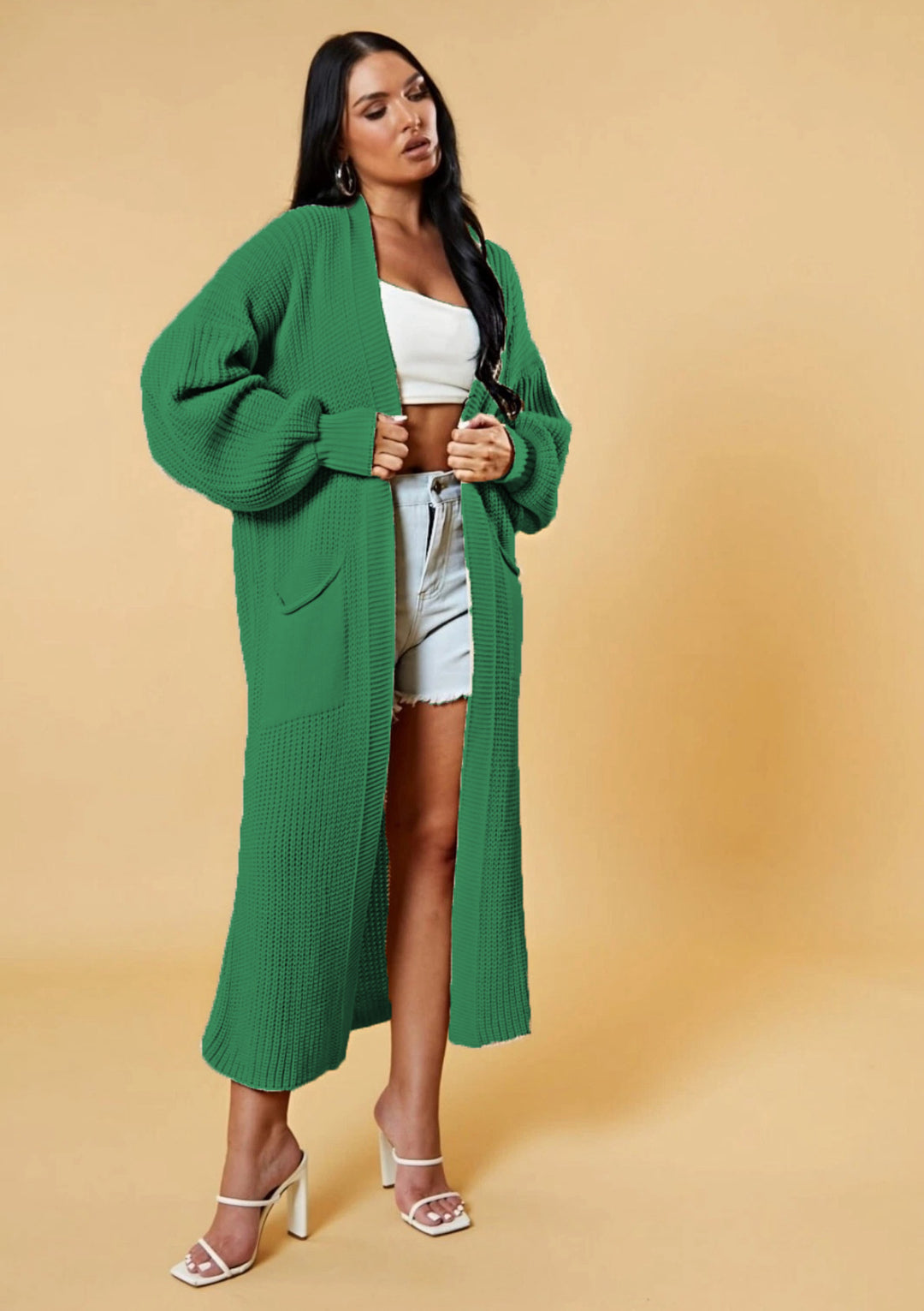 Damen Langstrick-Cardigan mit offenem Design und praktischen Taschen Drune