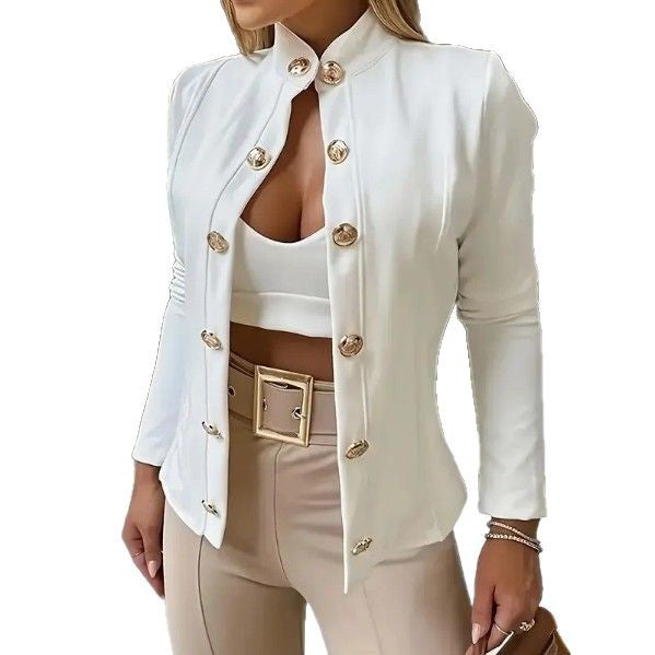 Damen elegante Couture-Jacke mit Schmuckknöpfen und tailliertem Schnitt Drune